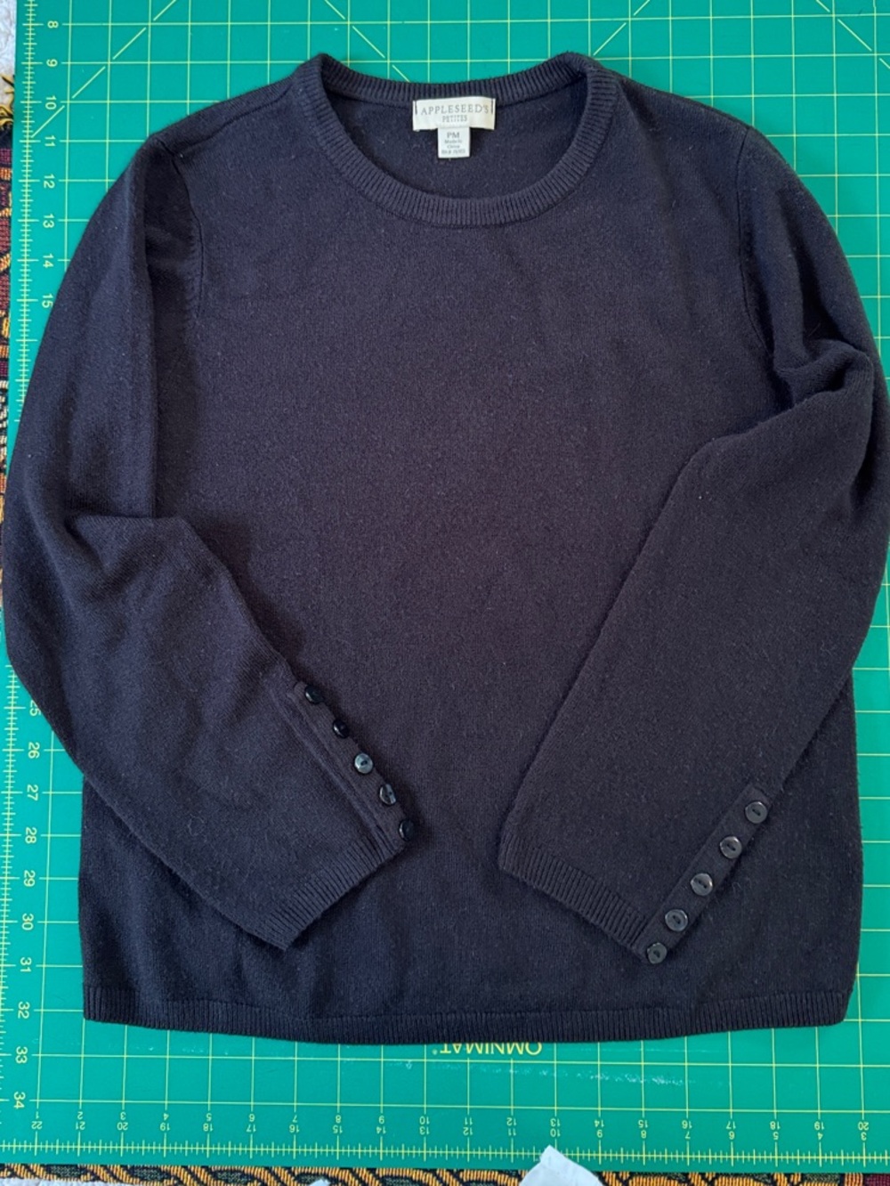 Appleseed's Black Crewneck Acrylic Sweater for Women with Button Cuffs, size MP